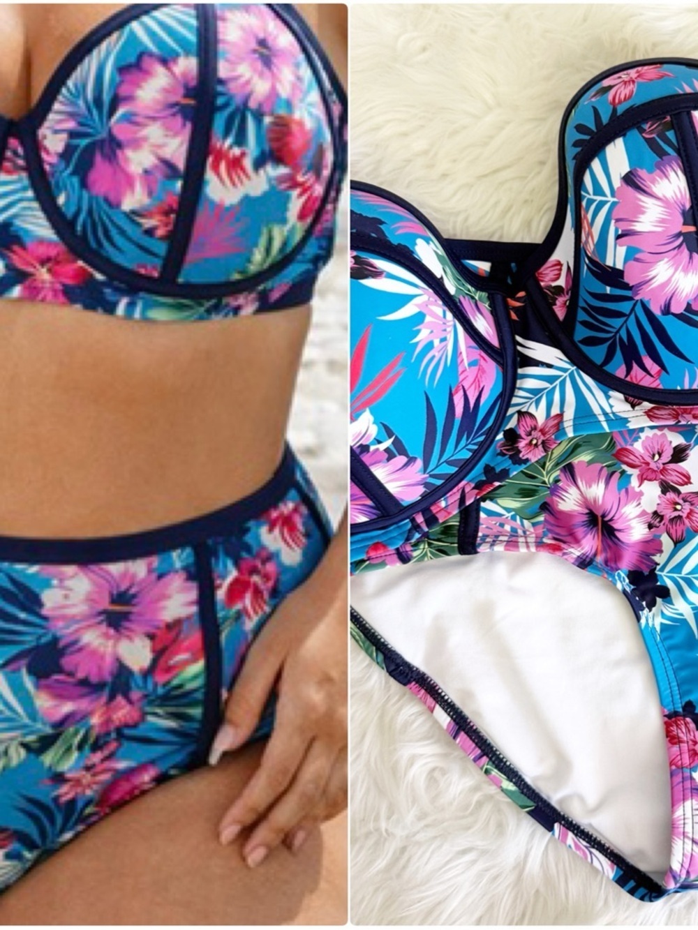Swimsuits For All Floral Bikini Set Top 16 Bottom 12 Blue Pink